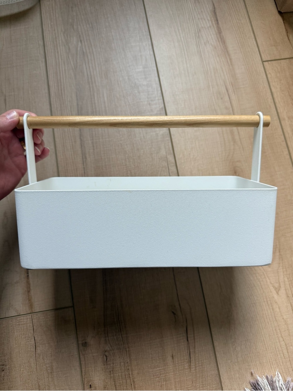 Yamazaki Large Tosca Steel Storage Caddy Wood Handle White